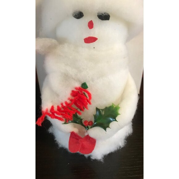 Handcrafted Cotton Snowman Christmas Decor With Greenery & Red Accents 10" - Picture 2 of 7